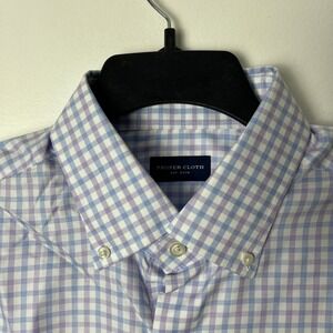 Proper Cloth Button Down Shirt Mens XL Gingham Short Sleeve Monogram JHG Blue